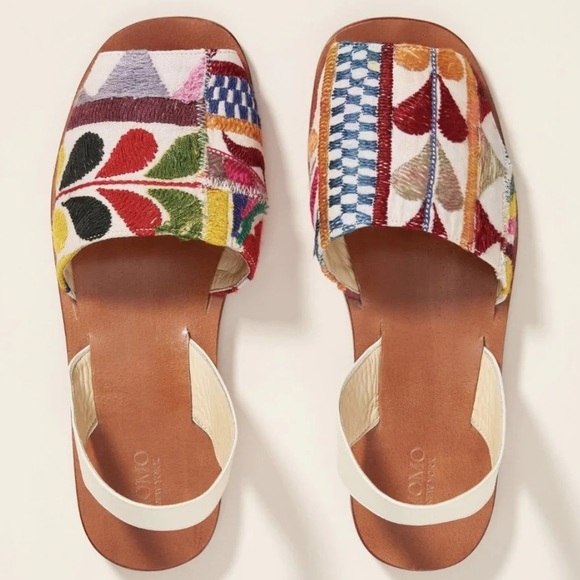 NIB MOMO New York x Anthropologie Dessa Embroidered Sling Back Leather Sandals - Picture 5 of 16